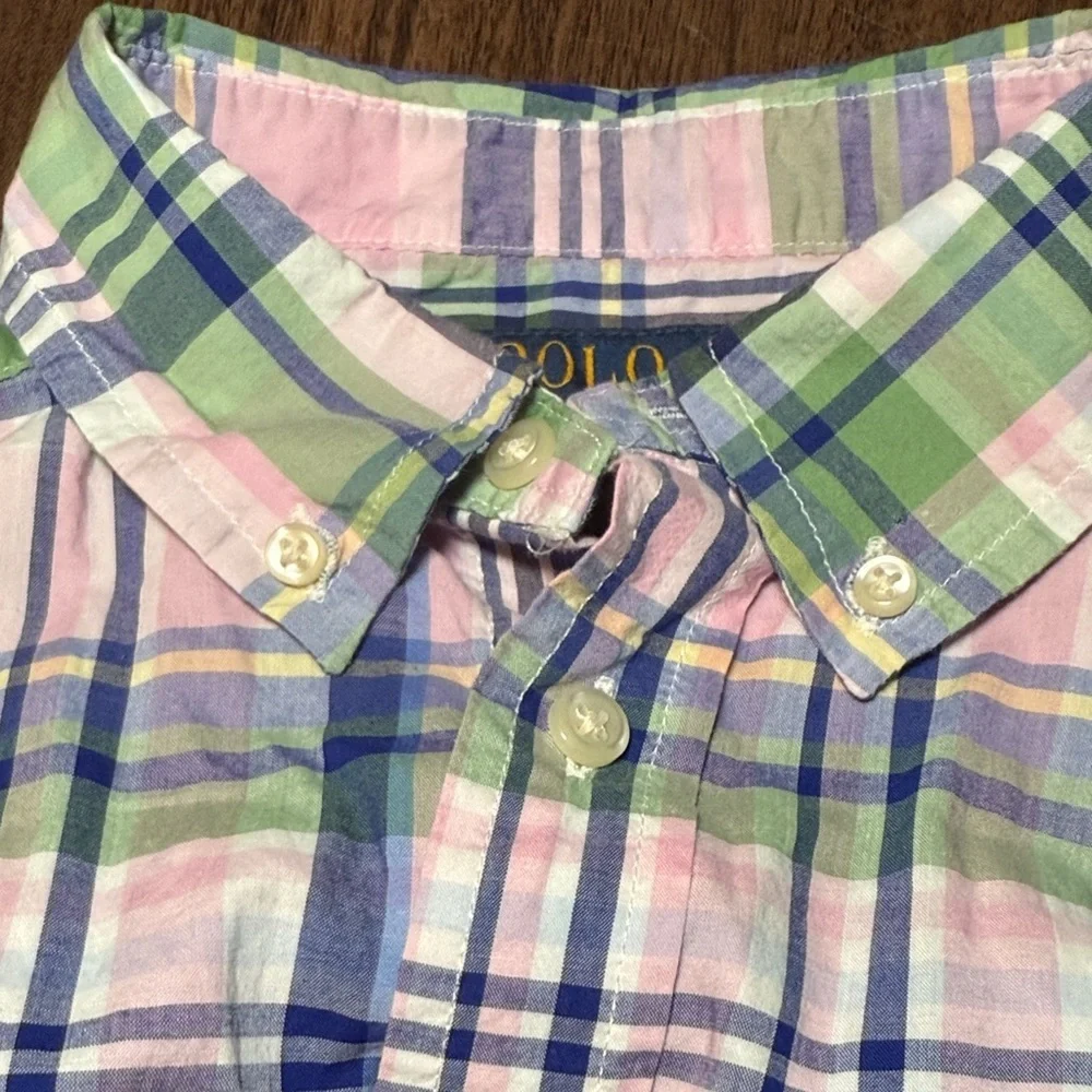 Polo Ralph Lauren Boys Short Sleeve Button Up Plaid Shirt Large 14-16